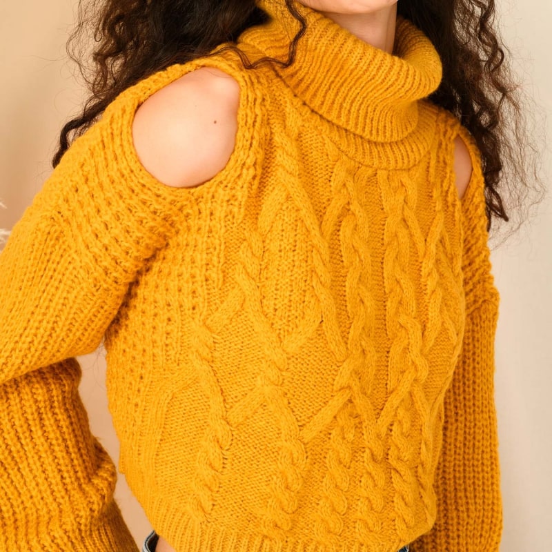 Thumbnail of Mimi Cropped Cut Out Cable Jumper - Mustard image