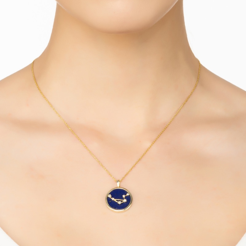 Thumbnail of Zodiac Lapis Lazuli Gemstone Star Constellation Pendant Necklace Gold Libra image