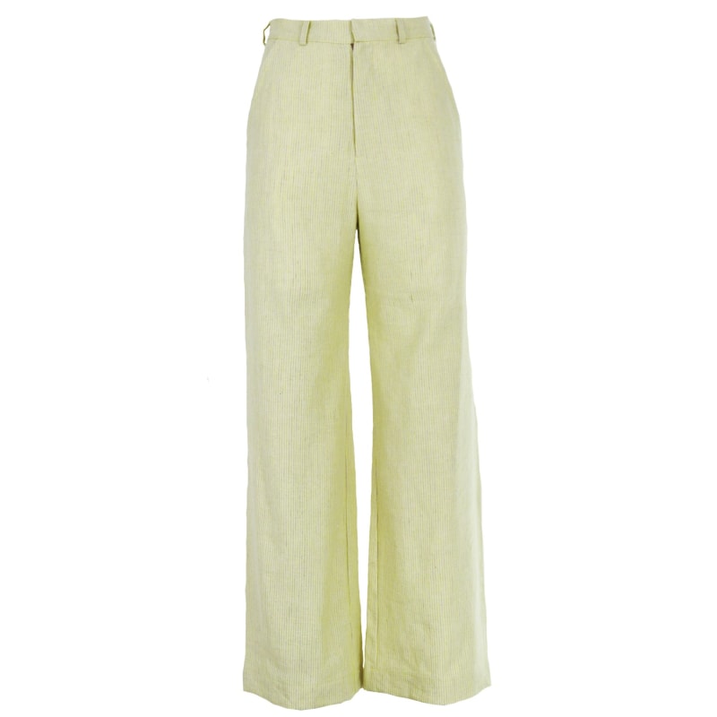 Thumbnail of Yellow/Beige Striped Linen High Rise Trousers image