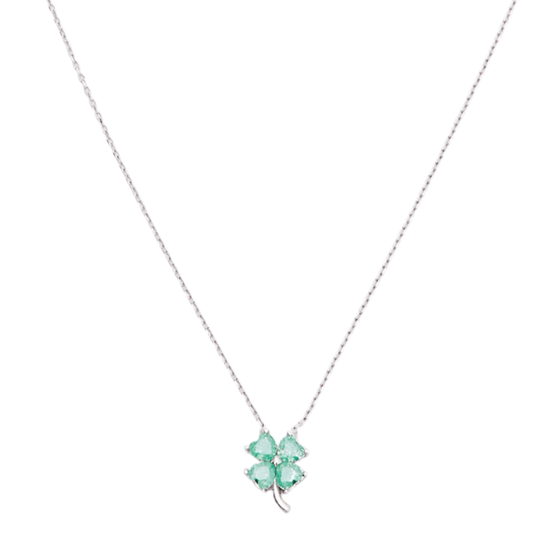 Four Leaf Clover Sterling Silver Necklace Emerald Color Silver by Spero London