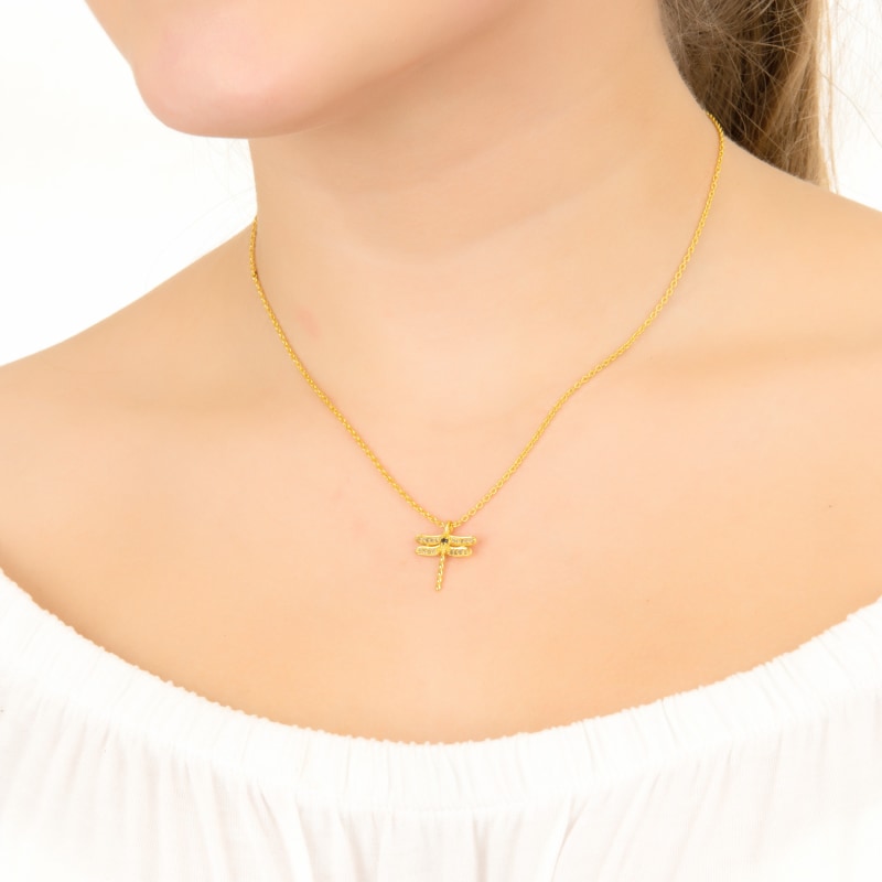 Thumbnail of Diamond & Emerald Dragon Fly Necklace Gold image