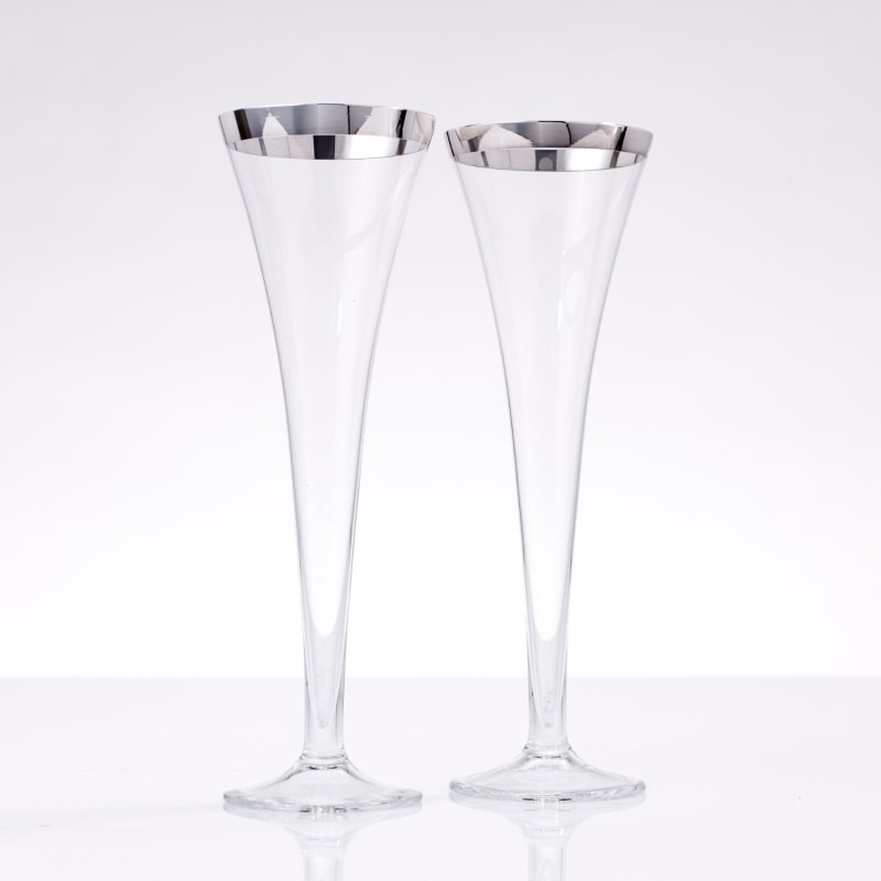 Thumbnail of Pair Of Champagne Flutes With Silver Rim image