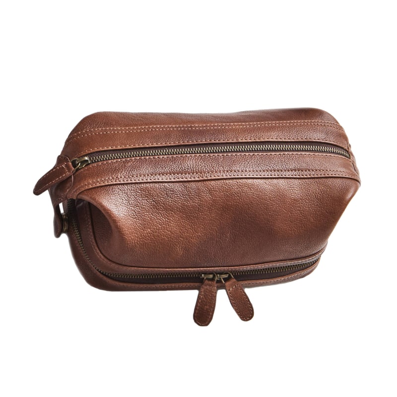 Thumbnail of Wandering Soul Brown Leather Wash Bag With Zip Bottom image