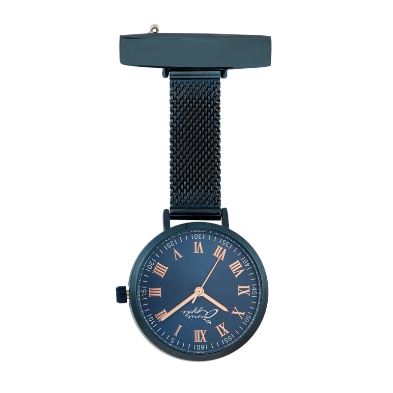 Thumbnail of Annie Apple Blue Meraki Rose Gold Blue Mesh Nurse Fob Watch image