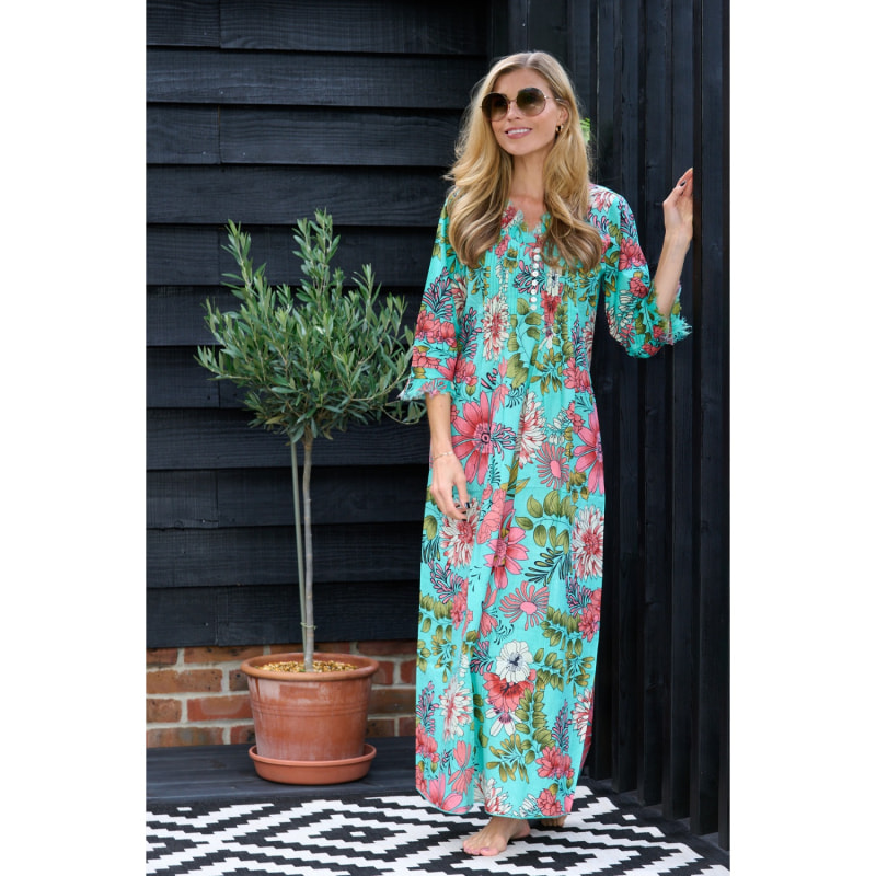 Cotton Annabel Maxi Dress In Blue Floral | At Last... | Wolf & Badger