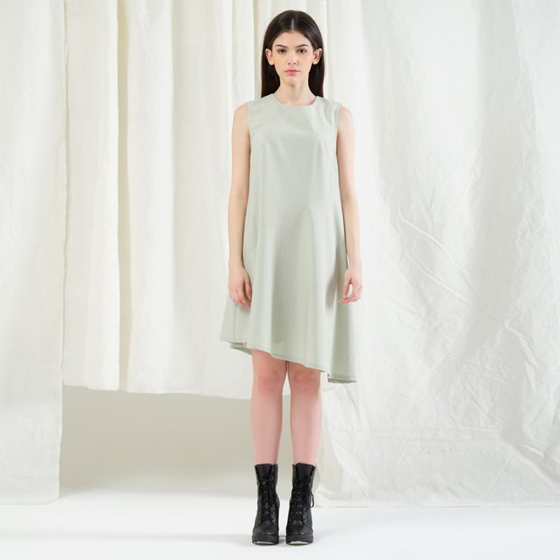 Thumbnail of Carson Asymmetric Sleeveless Dress In Green Laurel image