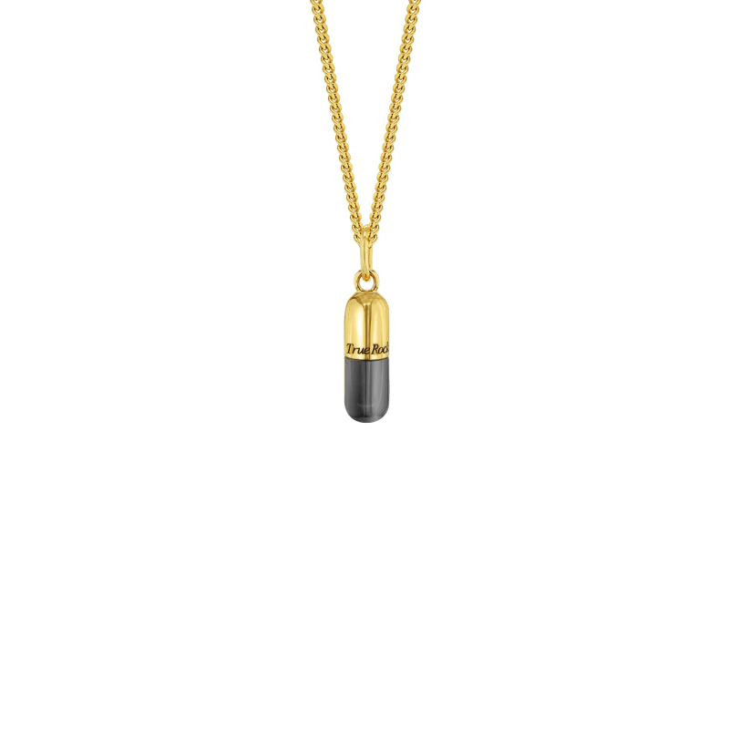 Thumbnail of 2 Tone Gun Metal & 18Kt Gold-Plated Small Pill Pendant image