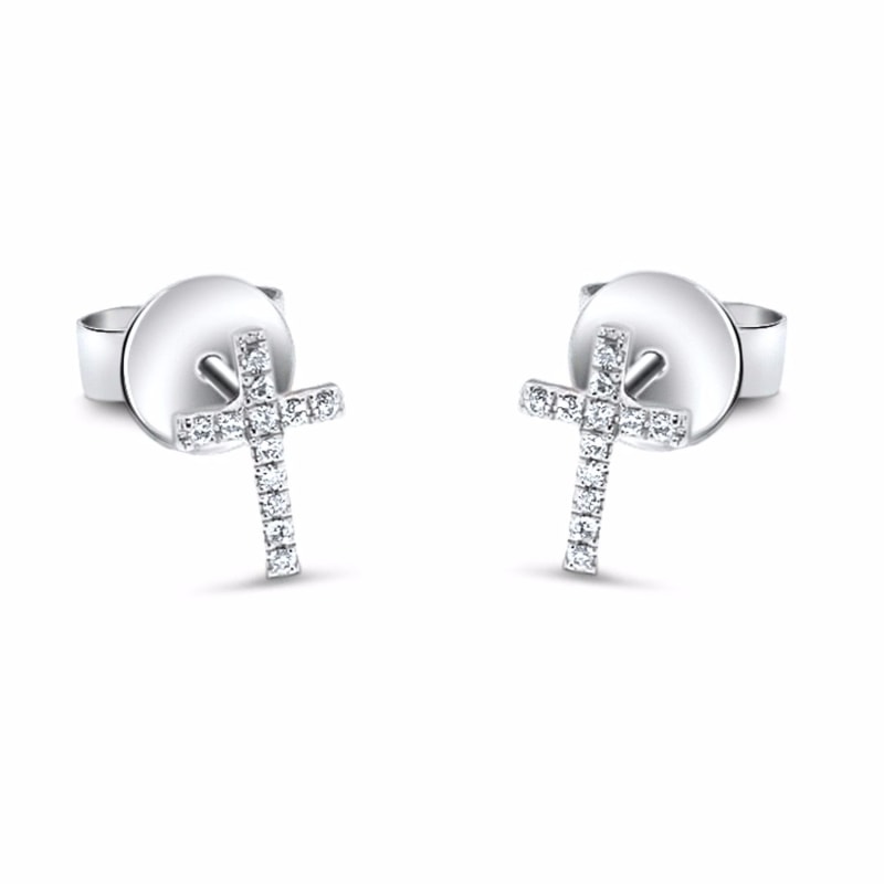 Thumbnail of Diamond Cross Studs 18k White Gold image