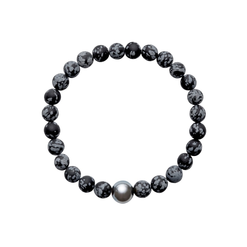 Thumbnail of ARO Men's Tahitian Pearl & Snowflake Obsidian Bracelet - Large image