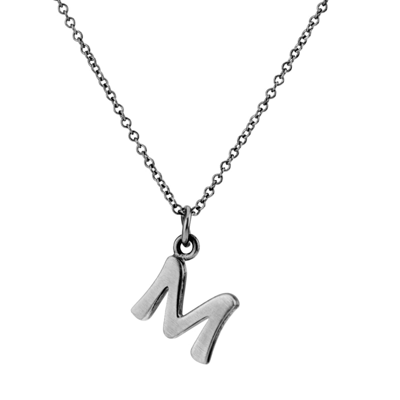 Sterling Silver Men's Enamel Gothic Initial Necklace