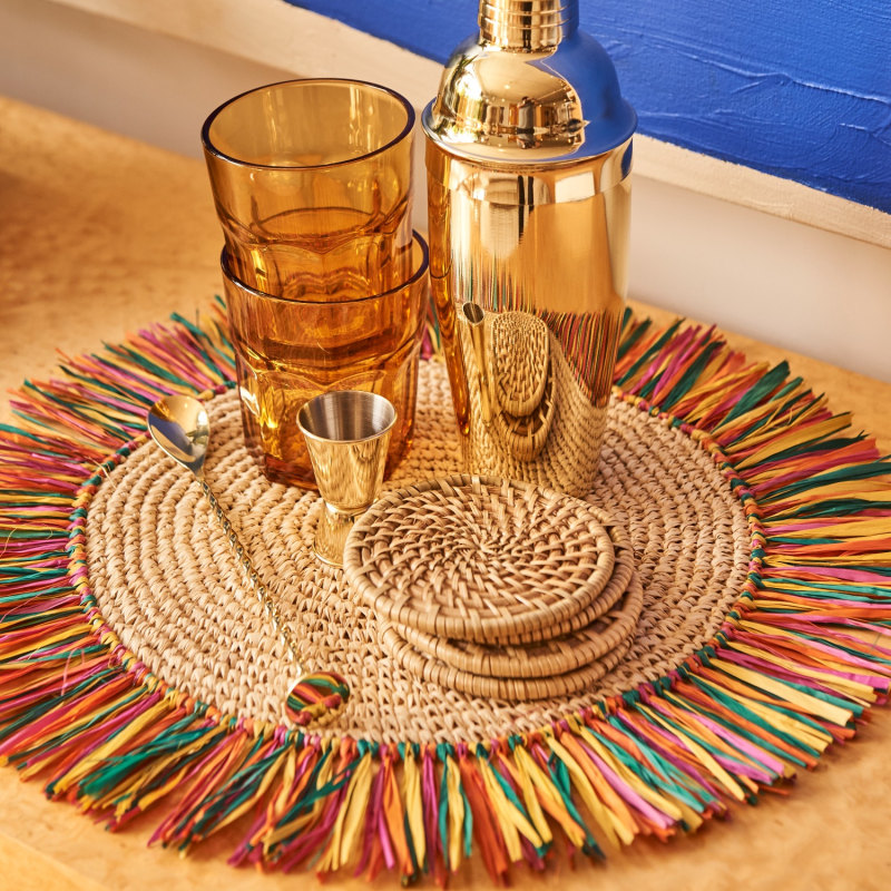 Pahiyas Woven Raffia Fringe Placemats, Multi Rainbow, kubo