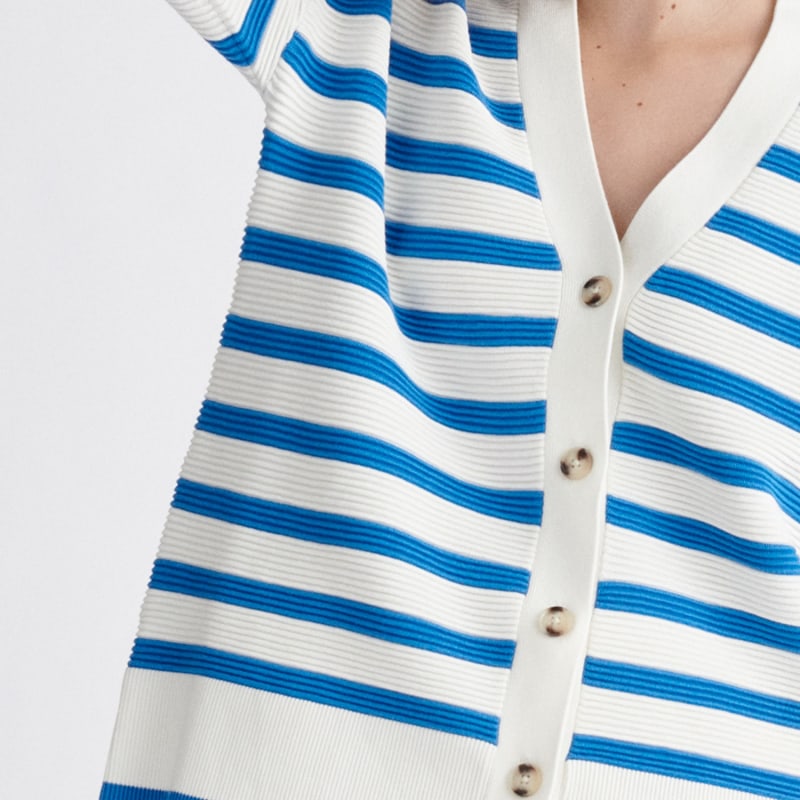 Thumbnail of Paisie Striped Ribbed Cardigan In Blue & White image