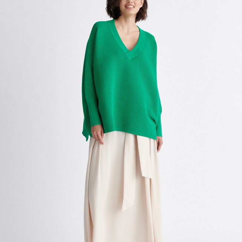 Thumbnail of Paisie V-Neck Ribbed Jumper In Green image