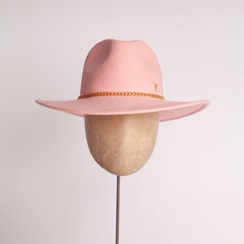 Thumbnail of Pink Wool Felt Trilby With Logo And Gold Chain Trim image