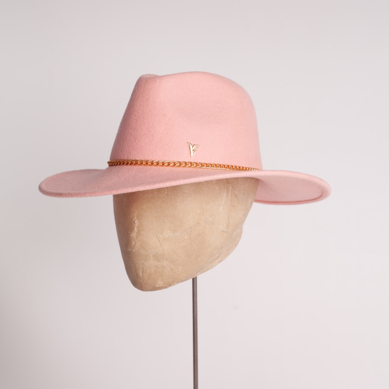 Thumbnail of Pink Wool Felt Trilby With Logo And Gold Chain Trim image