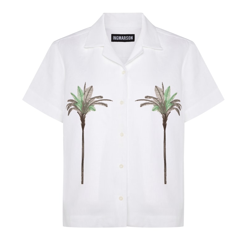 Thumbnail of Palm Embroidered Oversize Irish Linen Cuban Shirt image