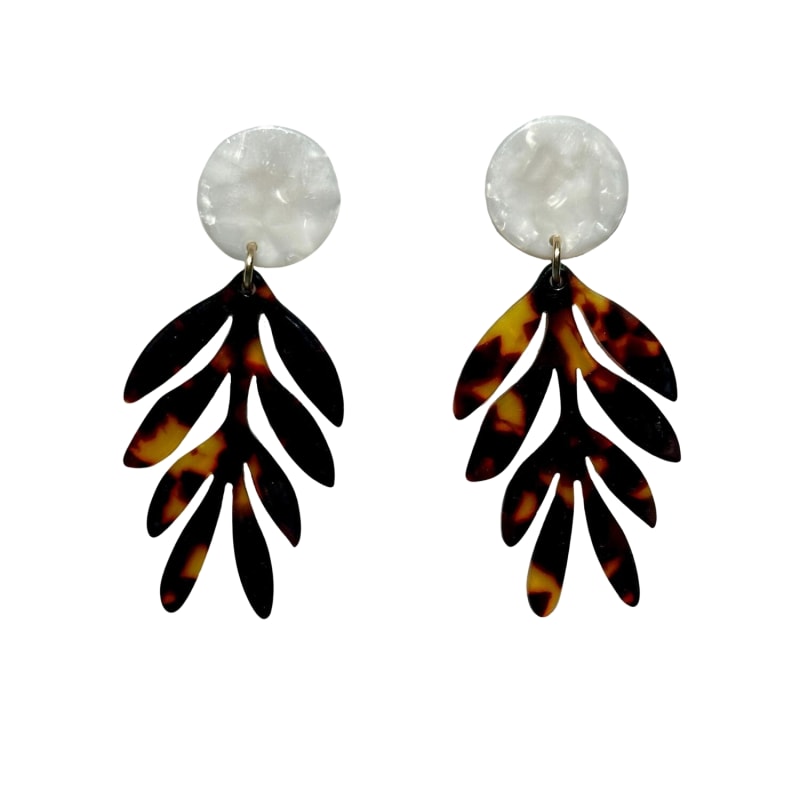 Palm Leaf Drop Earrings In Tortoise With Pearl CLOSET REHAB