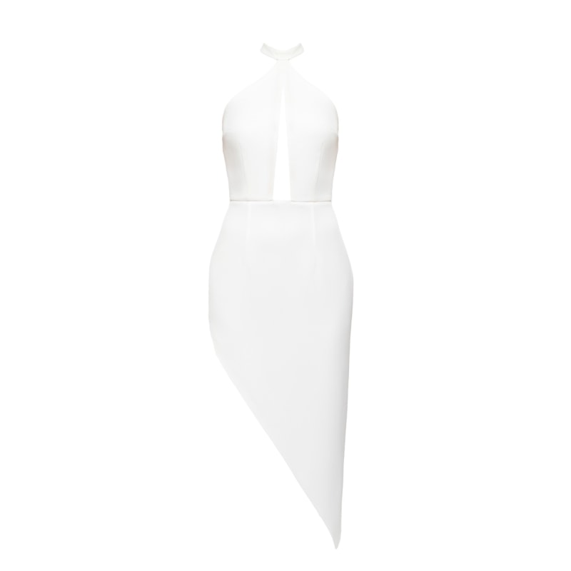 Thumbnail of Pamela White Halter Neck Dress With Asymmetric Skirt image