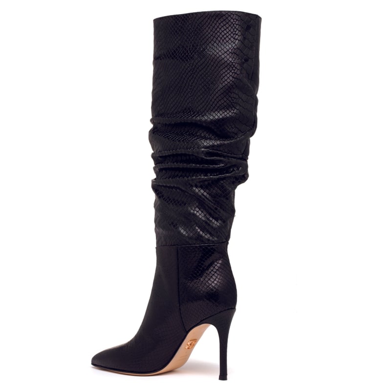 Pam Black Metallic Leather Fun Evening Shiny Under Knee Stiletto Boot ...