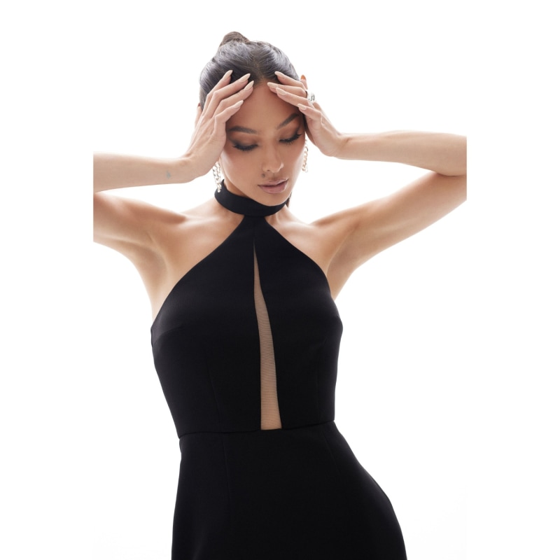 Thumbnail of Pamela Black Halter Neck Dress With Asymmetric Skirt image