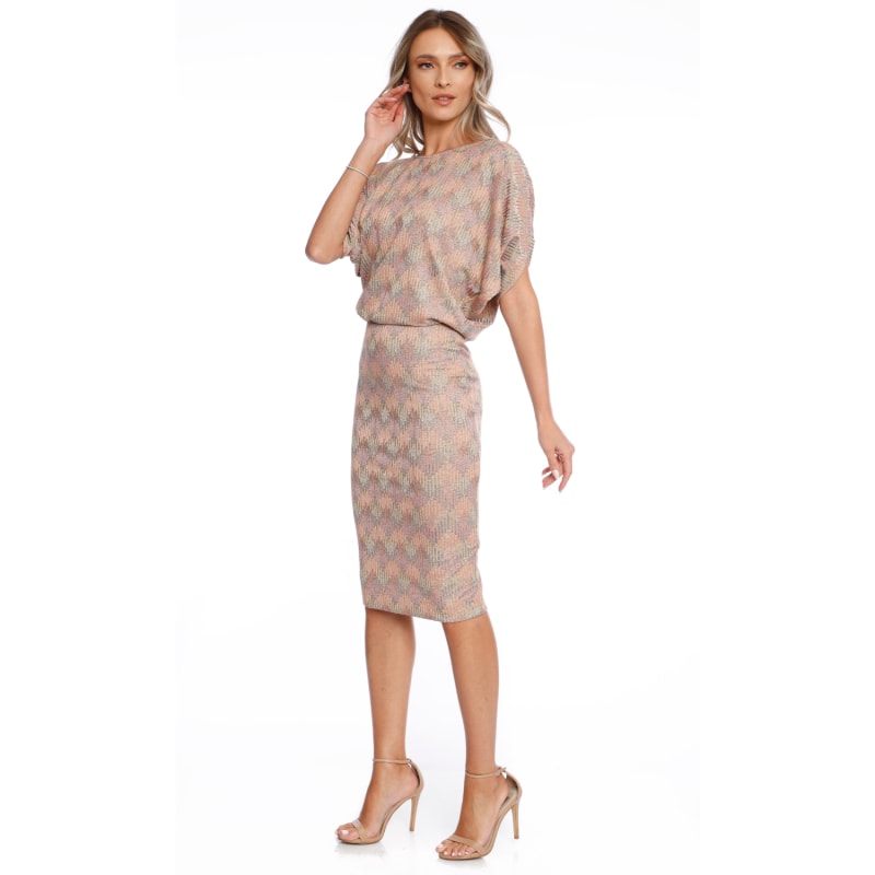 Paris Glitter Jersey Midi Dress In Gold Pink ROSERRY Wolf & Badger