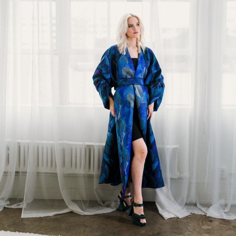 Blue feather coat sales