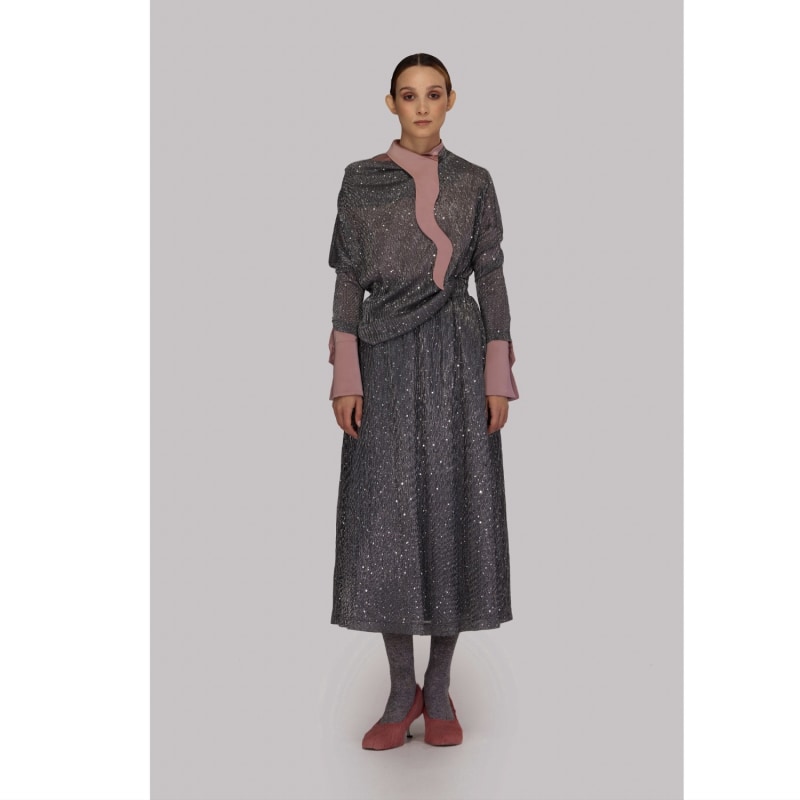Silver Glitter Set Pleated Skirt and Drape Top Extra Large Julia Allert