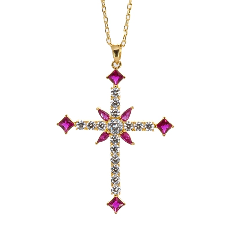 Gold ruby cross pendant deals