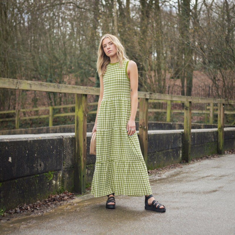 Thumbnail of Paula Gingham Summer Cotton Knitted Midi Dress - Green image