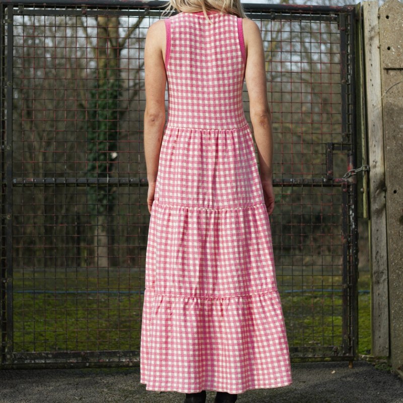 Thumbnail of Paula Gingham Cotton Knitted Midi Summer Dress - Hot Pink image