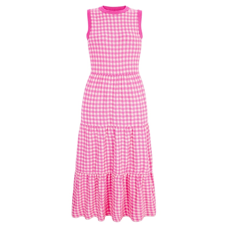 Thumbnail of Paula Gingham Cotton Knitted Midi Summer Dress - Hot Pink image