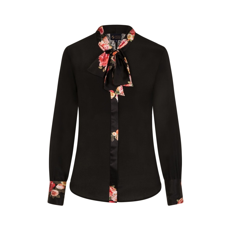 Thumbnail of Black Peony Silk Bow Blouse image