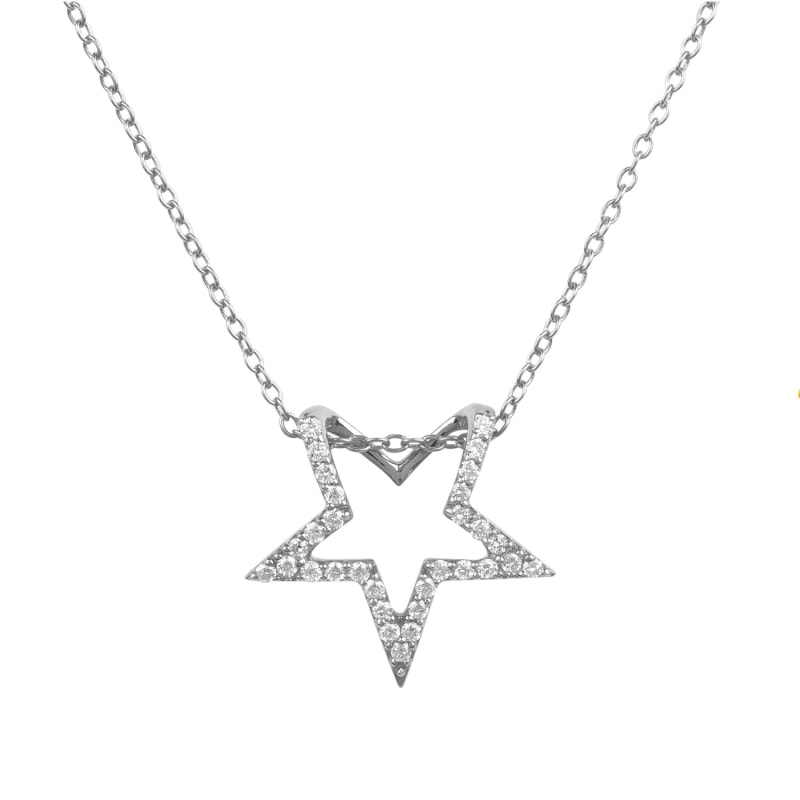 Thumbnail of Diamond Open Star Pendant Necklace Silver image