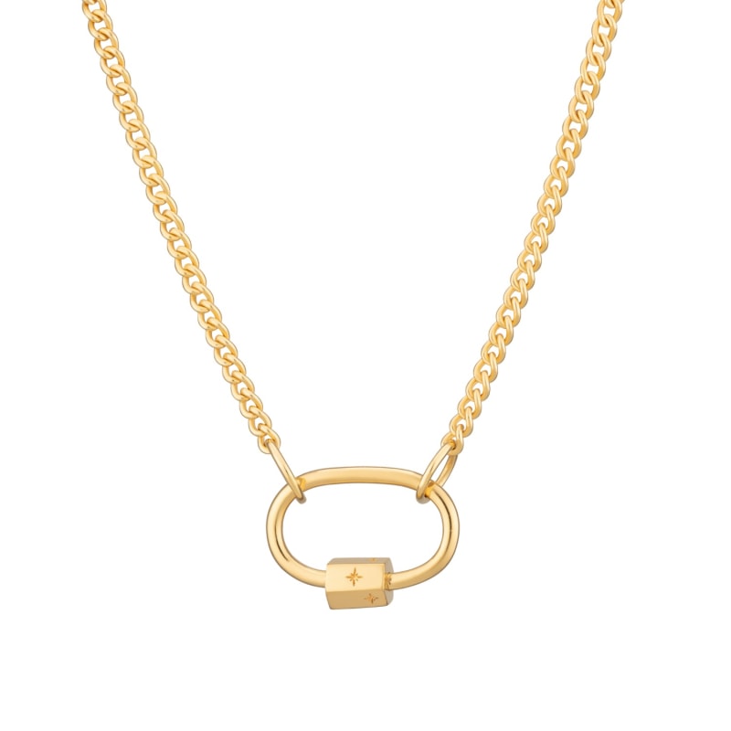 Thumbnail of Gold Plated Oval Carabiner Curb Chain Necklace image