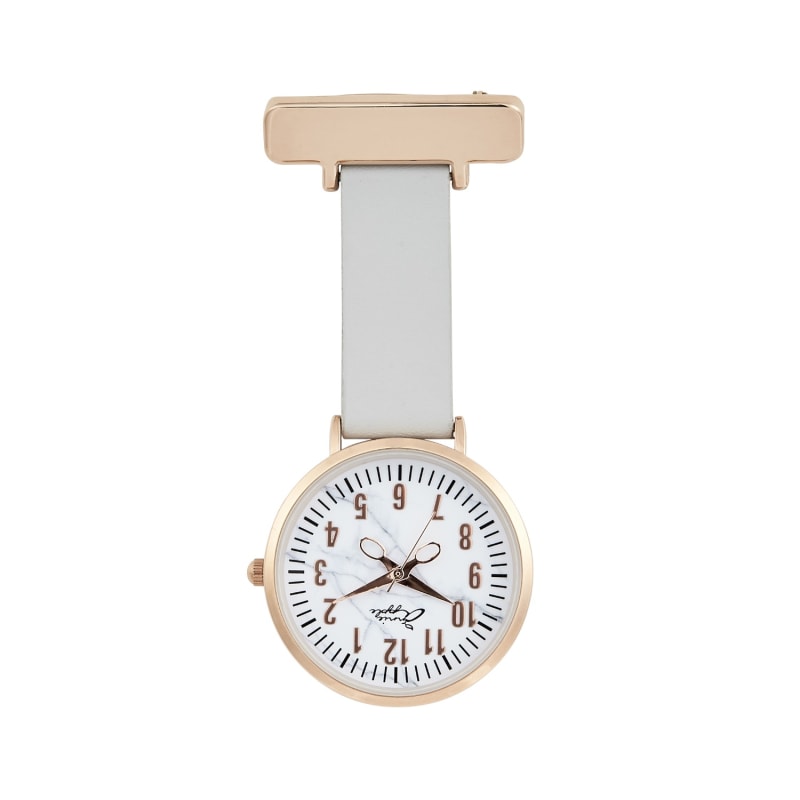 Thumbnail of Annie Apple Marble Rose Gold Grey Leather Nurse Fob Watch image