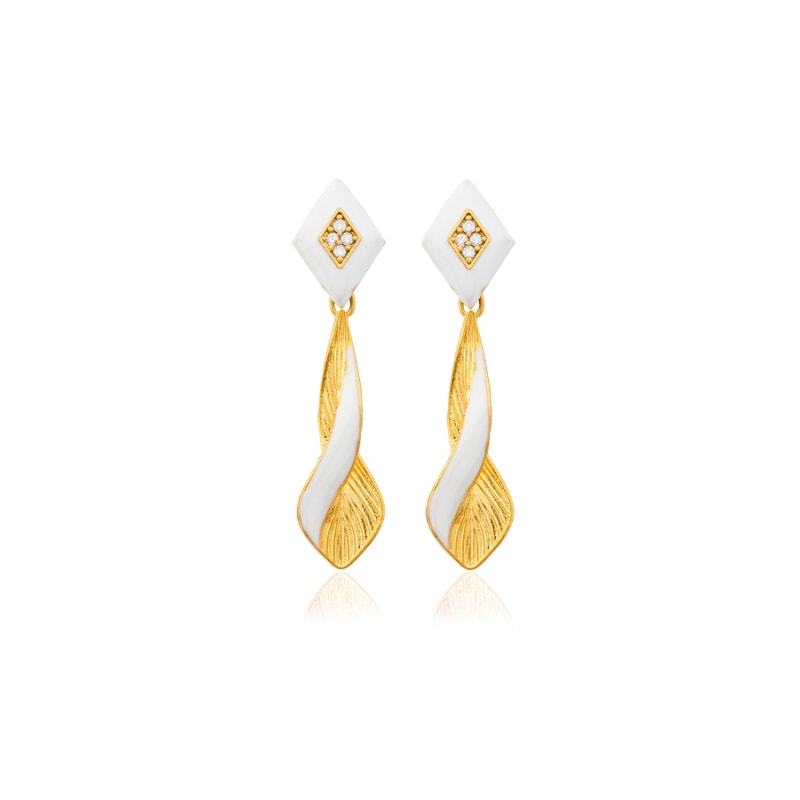 Thumbnail of White & Gold Infinity Drop Earrings With Zircon image