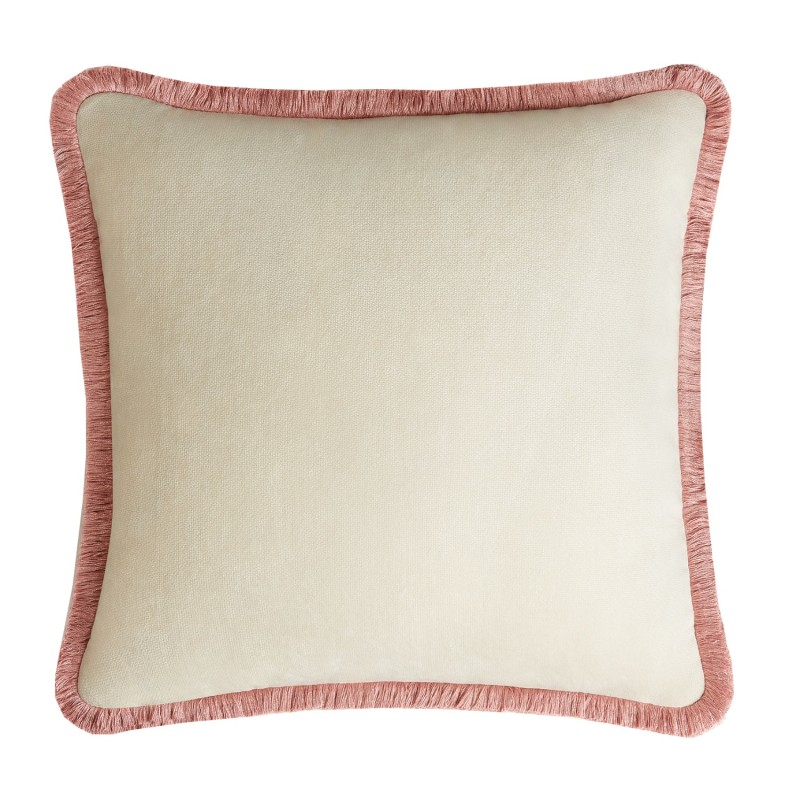 Thumbnail of Happy Pillow Velvet Dirty White With Pink Fringes image