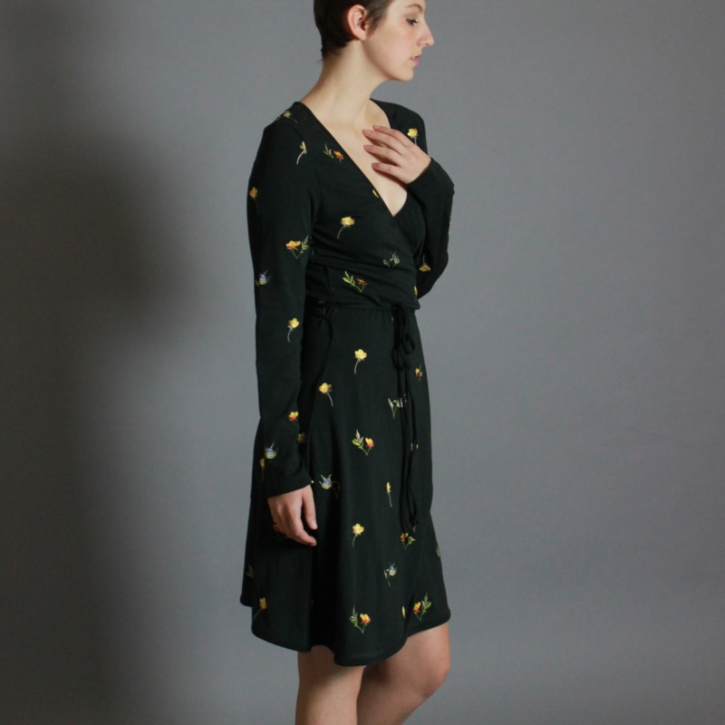 Thumbnail of Floral Embroidered Wrap Dress - Green image