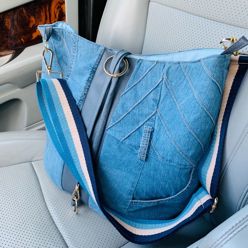 Bella Leather Bucket Bag - Blue Perforated, Alexandra de Curtis