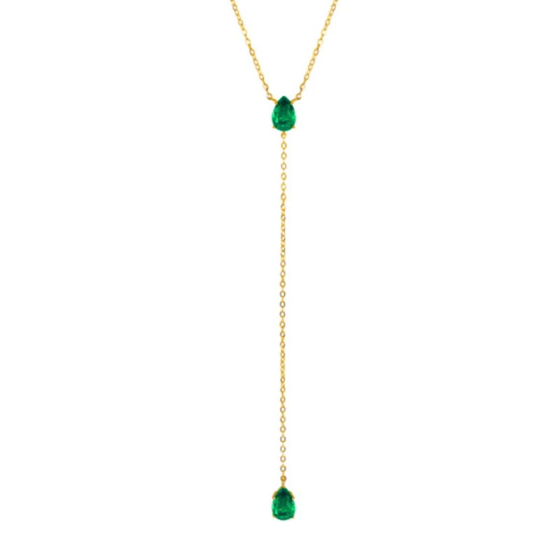 Thumbnail of Pear & Pear Emerald Lariat Y Necklace image
