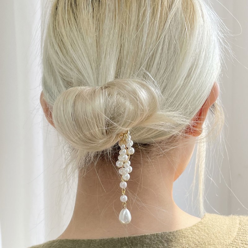 Pearl Chopstick Hair Jewels - Silver, NUNCHI