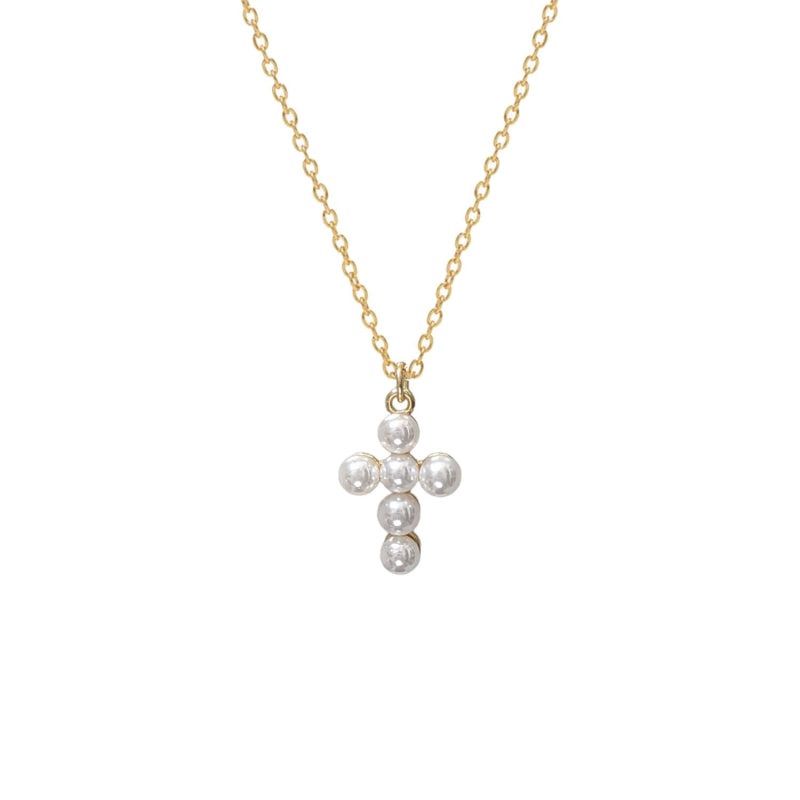 Small pearl cross necklace top