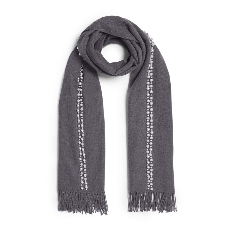 Women's Grey Pearl Detail Scarf Dark Grey | One Size | James Lakeland