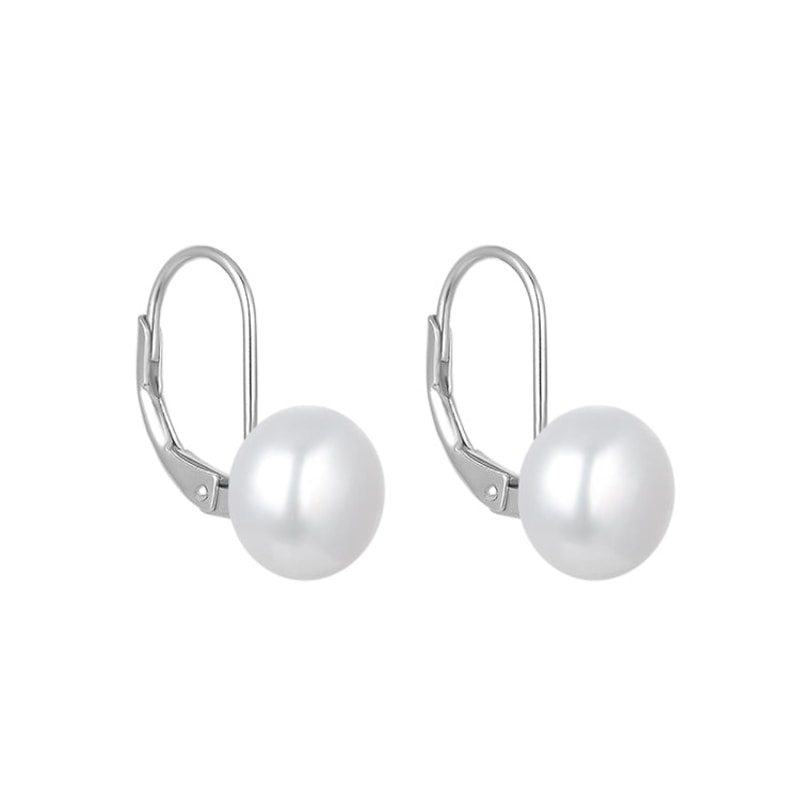 Freshwater pearl drop earrings silver top