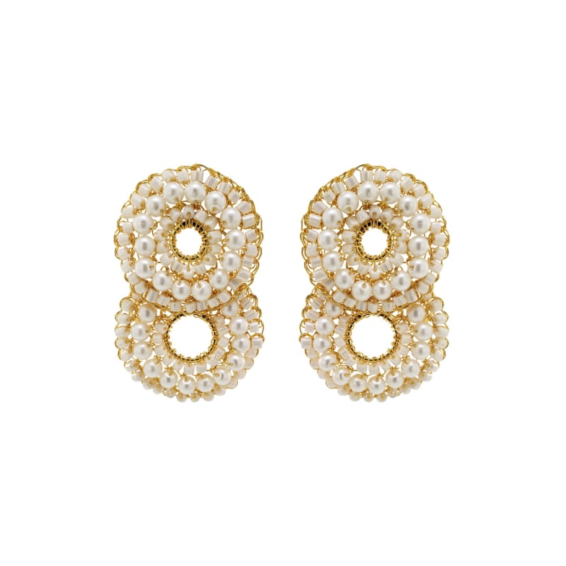 Thumbnail of Pearl & Gold Gush Small Handmade Crochet Earrings image