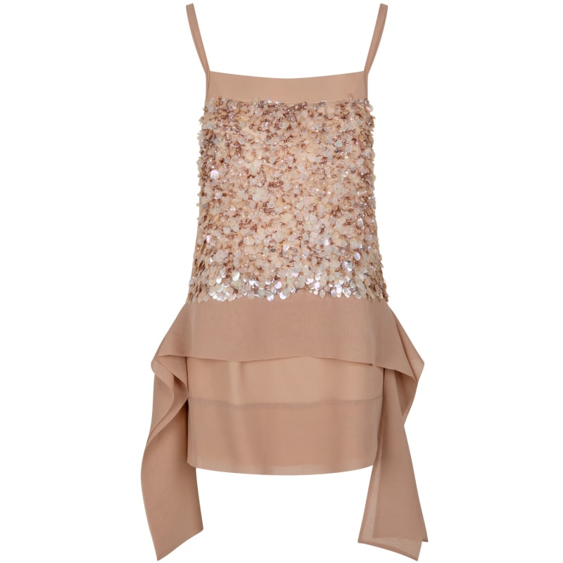 Thumbnail of Pearl Sequin Embellished Silk Mini Dress Beige image