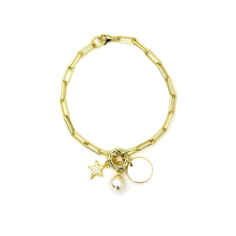 Pearl Star Circle Disk Charms Gold Vermeil Bracele, VicStoneNYC Fine  Jewelry