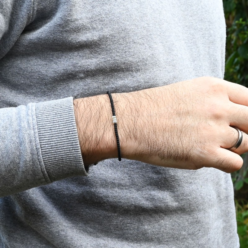 Pearl Stone Black Rope Bracelet For Men Elementum Harbour UK