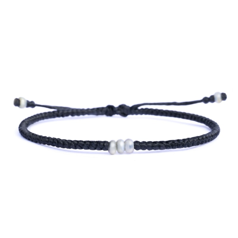 Pearl Stone & Black Rope Bracelet For Men - Elementum