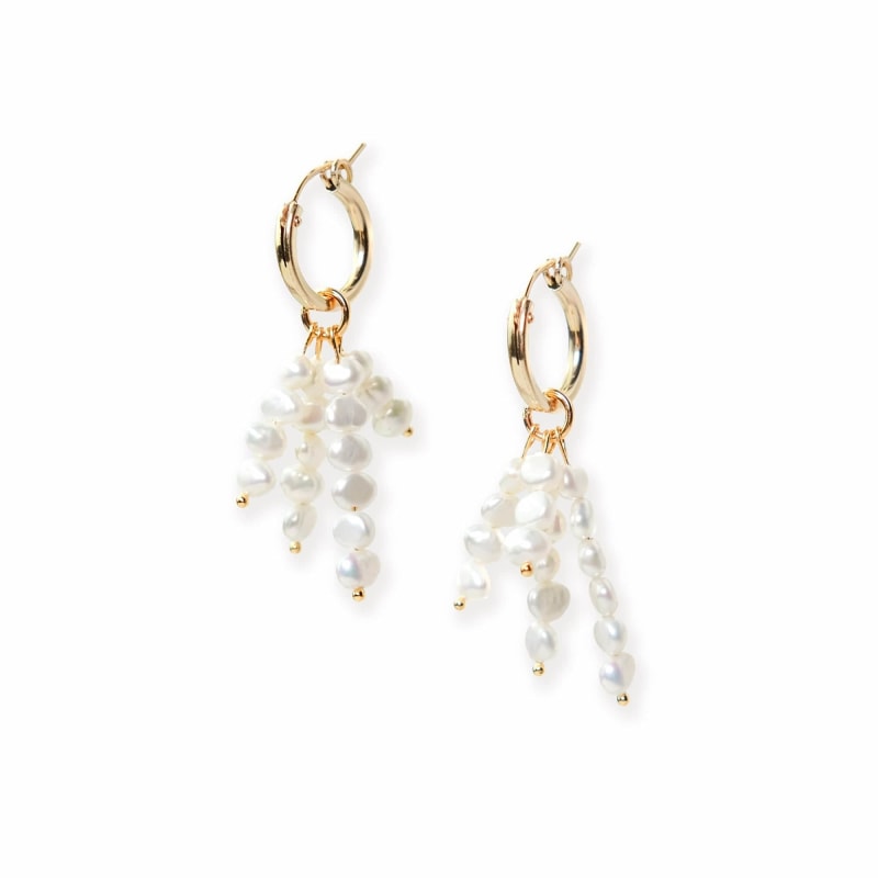 Thumbnail of Pearl Tassel Charms Dangly Hoop Earrings image